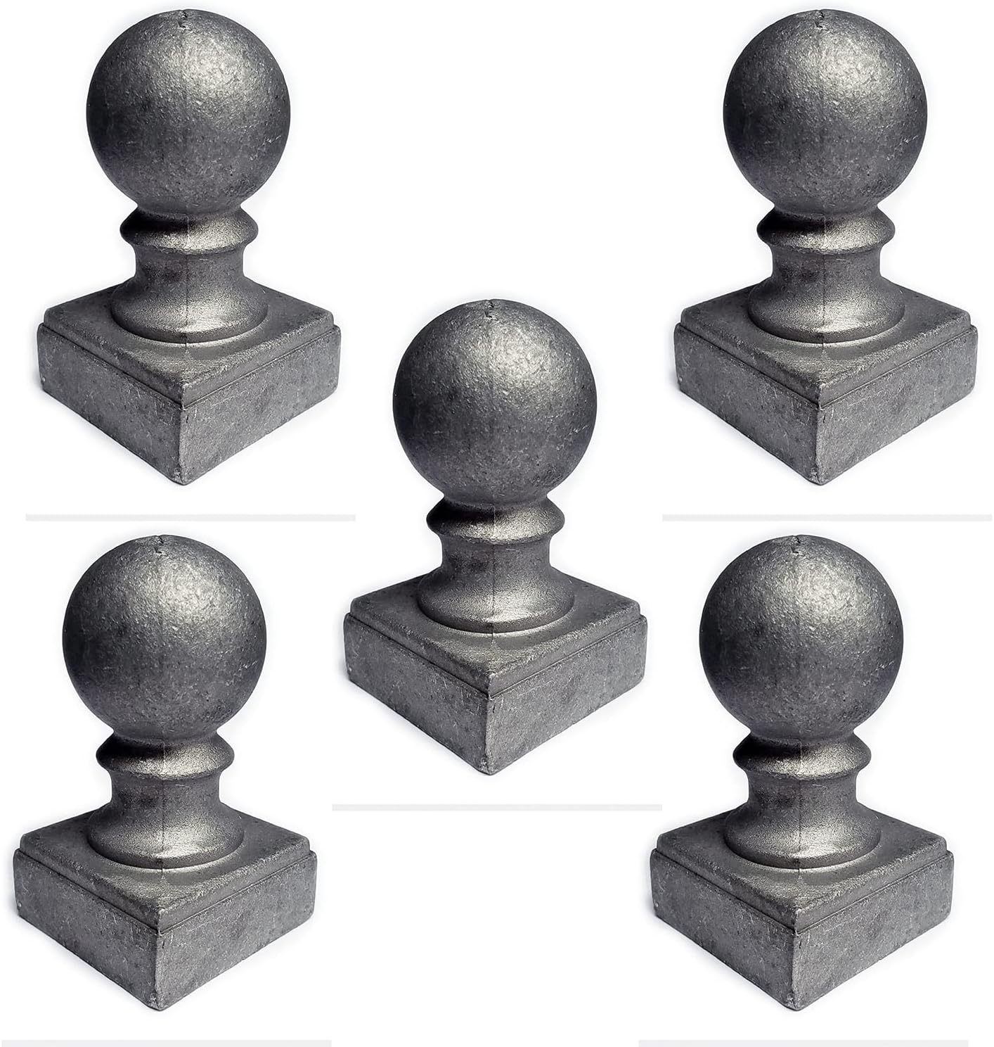 2" x 2" Aluminum Ball Top Post Cap Finial with Ball fits Over Square Material, unpainted, 5 Pack