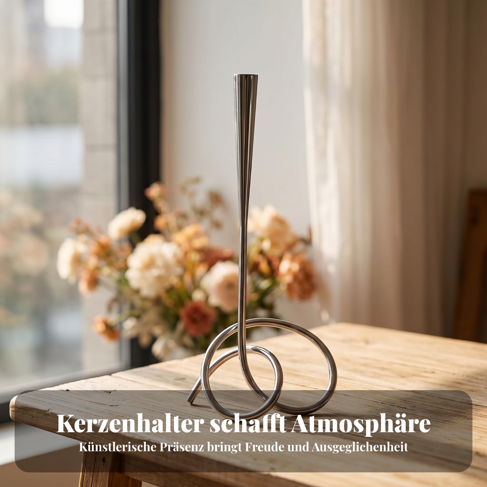 Colcolo Kerzenhalter Silber Spiralform Kerzenständer Tafelkerzenhalter Dekokerzenhalter aus Edelstahl mit Geschwungenem Fuß Und, Silberner Gedrehter Spiral-Kerzenhalter, Hoch