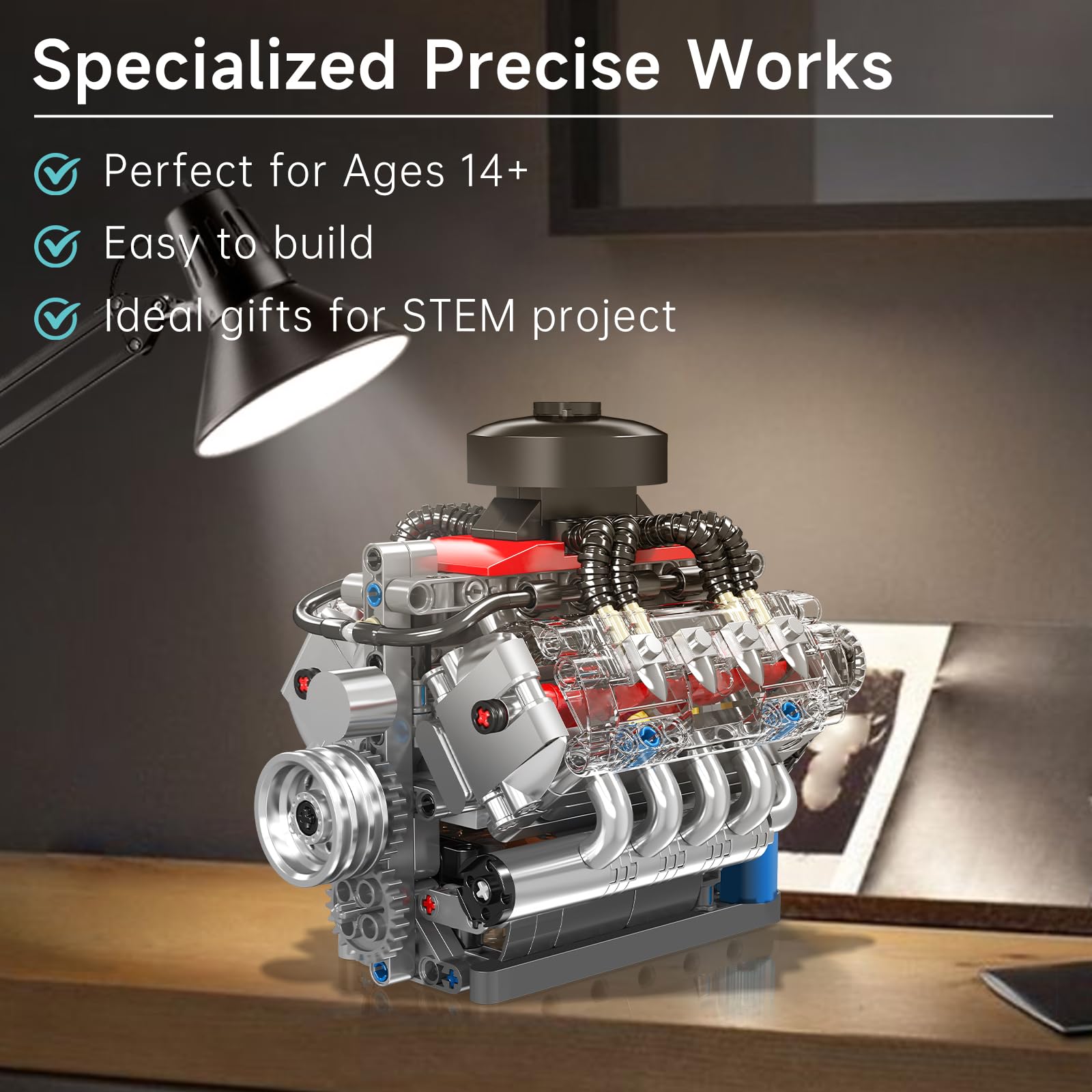 Mould King V8 Engine Building Blocks Sets, 10171 MOC Scale Model Kit With Battery And Motor Collectible Set For Adults Construction Toys For Kids Children Boys Girl 487 Pcs - View #8