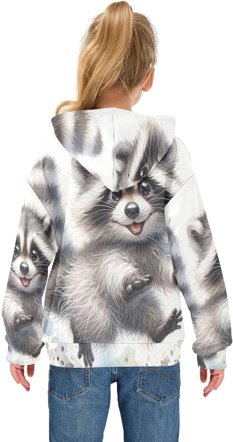 ALAZA Funny Raccoon Animal Hoodies Sweatshirt for Boys Girls Kids Hooded Pullover Top