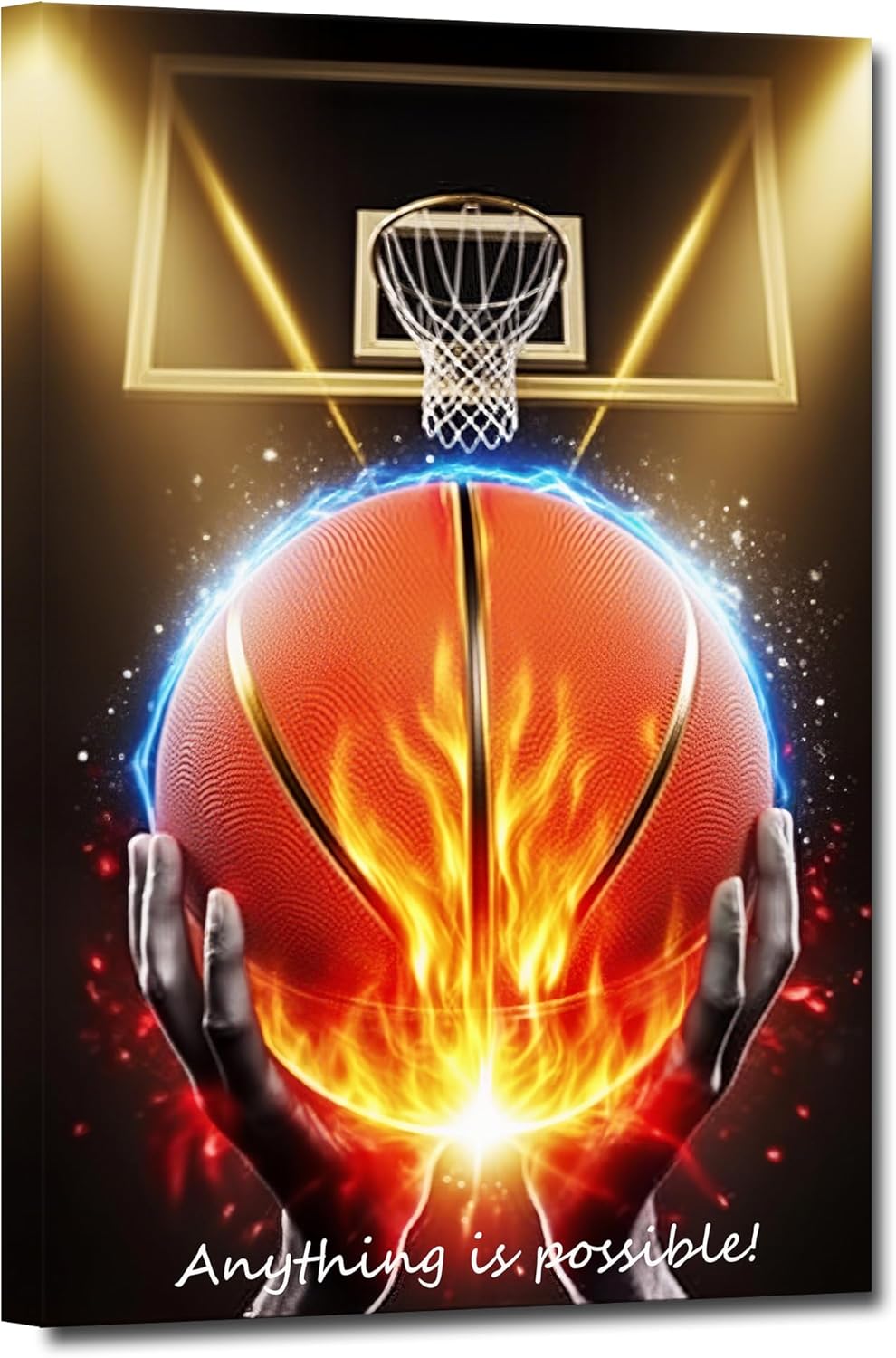 TLZKHTS Basketball Sports Canvas Wall Art Framed Inspirational Sport Theme Painting Picture Poster Art Gift for Sports Fans Men Boys Teens (B-2, 12.00L X8.00W,Framed)