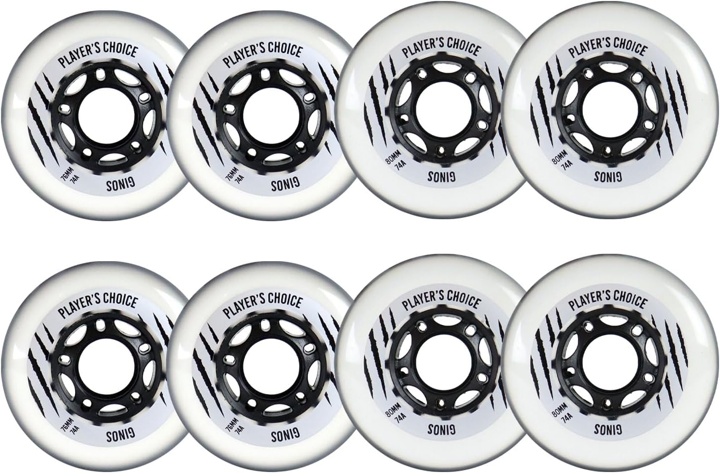 Player's Choice Indoor Roller Hockey Wheels 8-Pack - Ginos Clear Grey Dual-Pour 74A Hardness for Skates - Super High Rebound Urethane