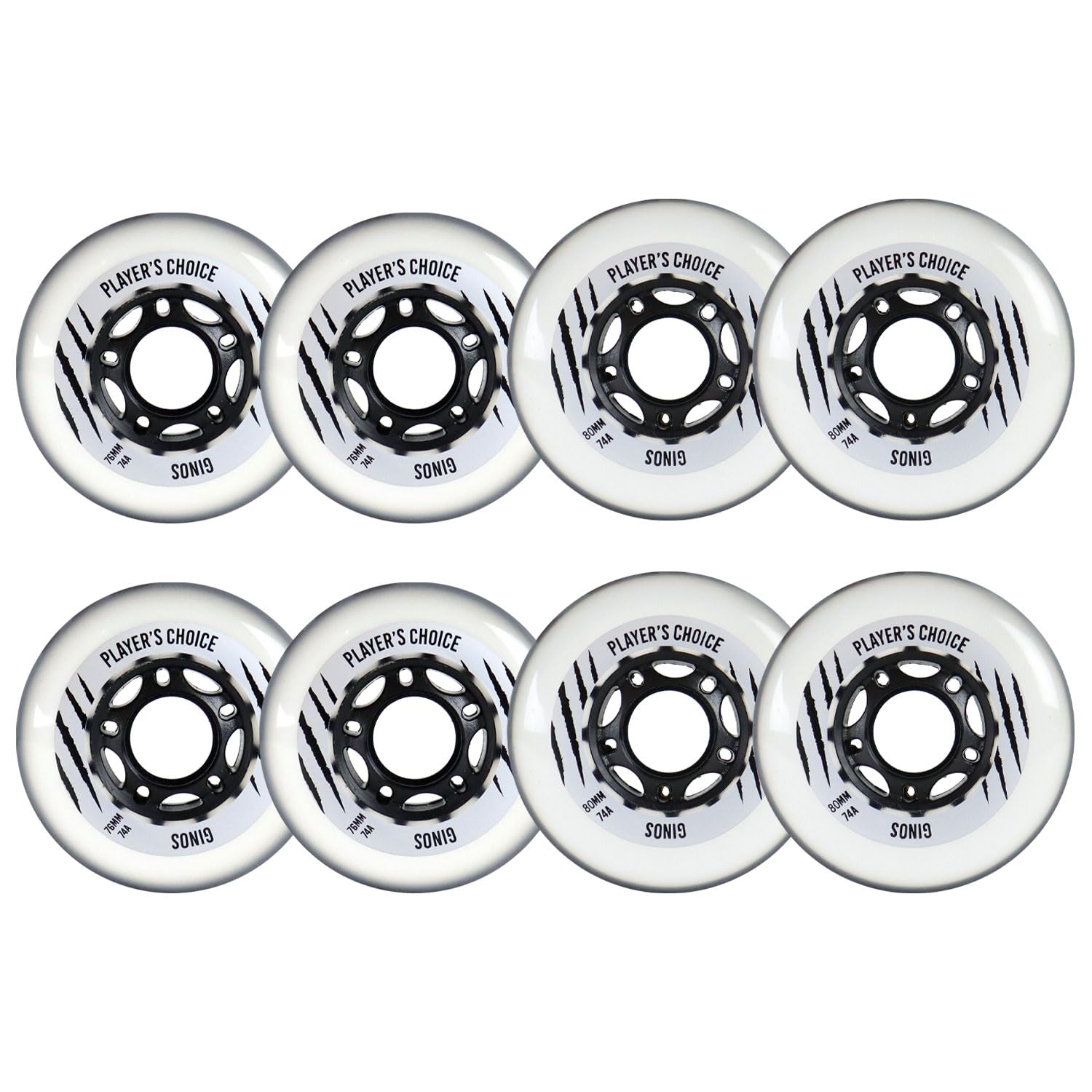 Player's Choice Indoor Roller Hockey Wheels 8-Pack - Ginos Clear Grey Dual-Pour 74A Hardness for Skates - Super High Rebound Urethane
