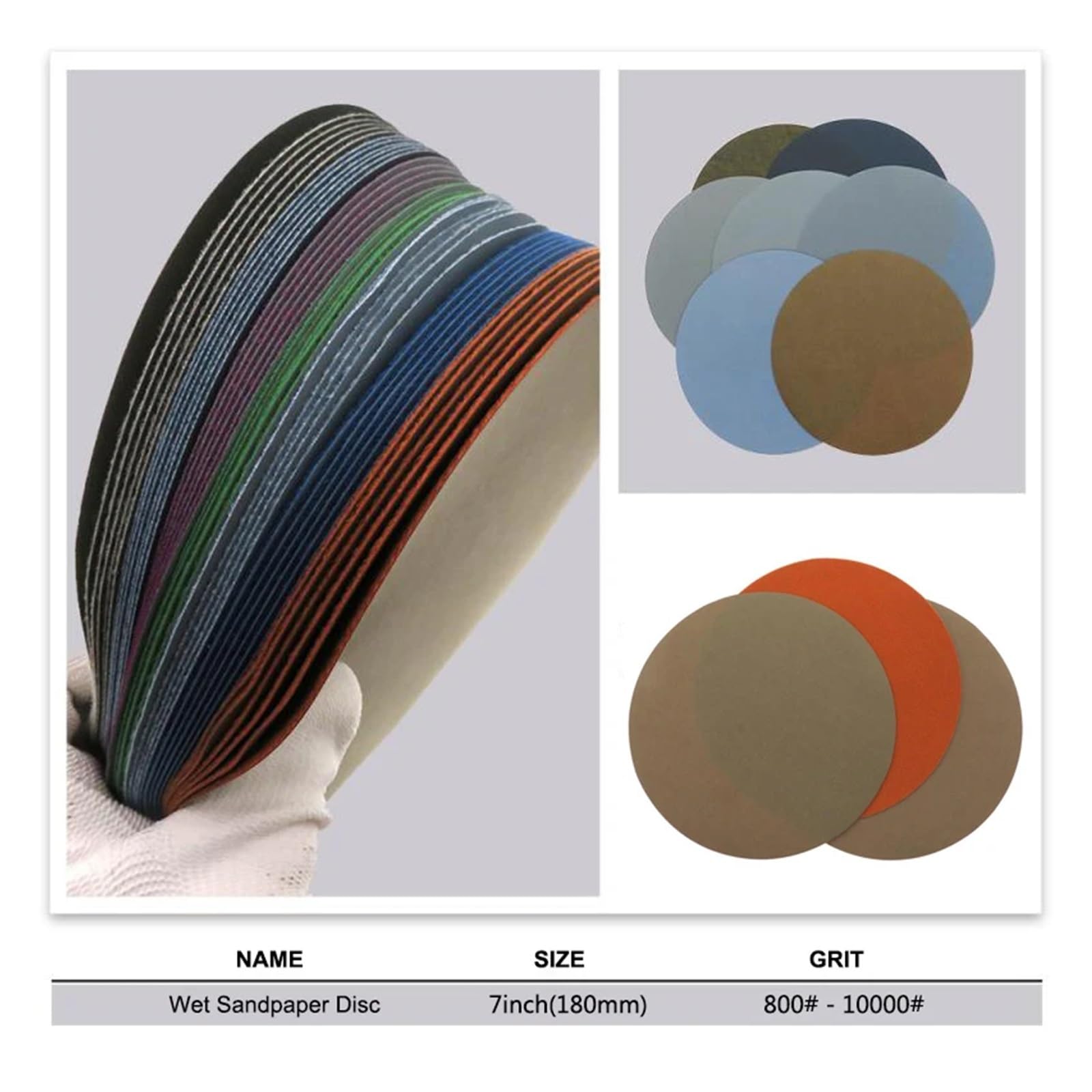 1-50 sztuk 7 "180mm tarcze szlifierskie na mokro ziarno 800-10000# flokowany papier ścierny tarcza z haczykiem i pętelką do szlifowania ściernego narzędzie do polerowania(7000 grit,20pcs)