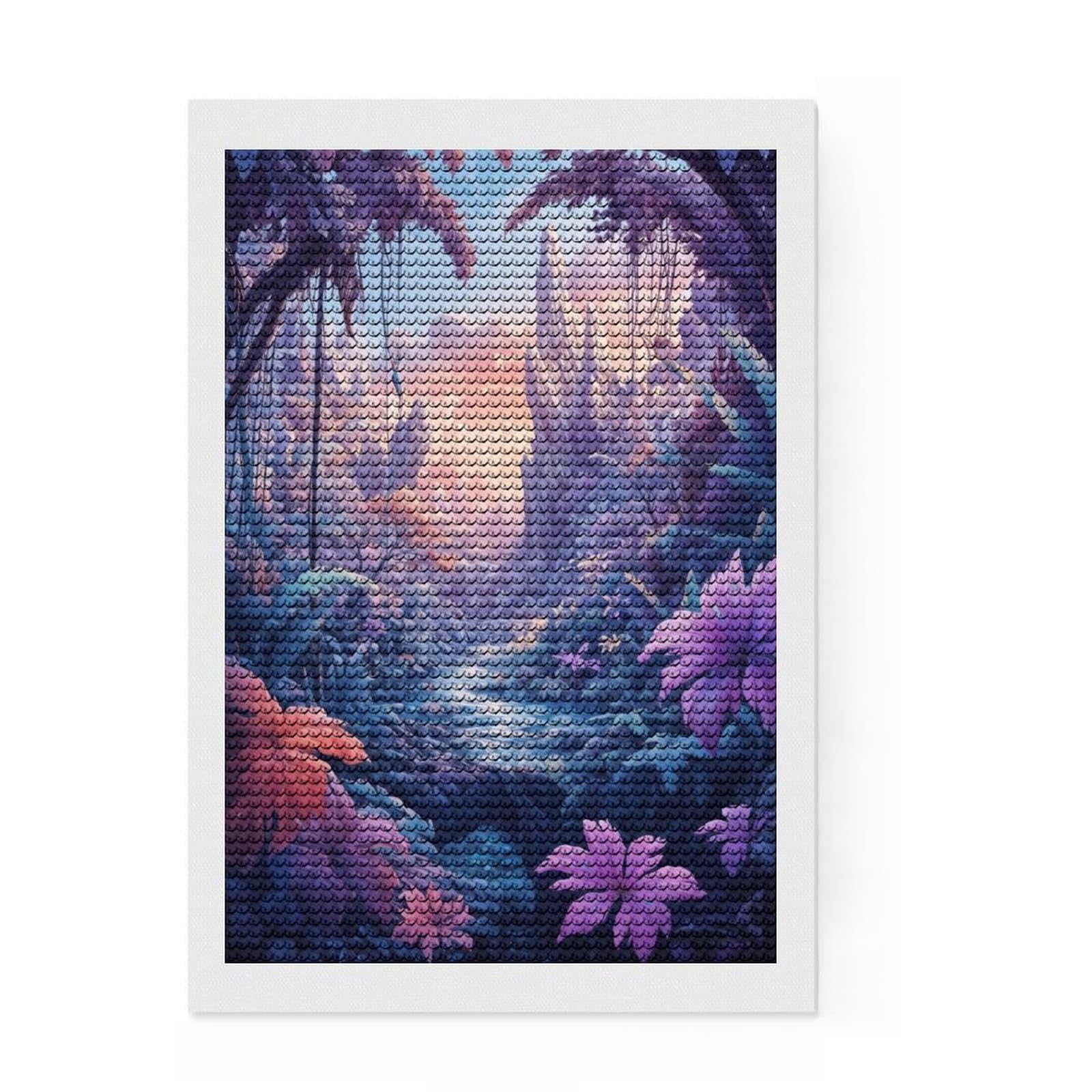 Junmoney Dream Jungle DIY Diamond Art Canvas Kit 8"x12", for Teens, Full Kit Included, Cosy Home Accent, Birthday Gift, Printed Canvas
