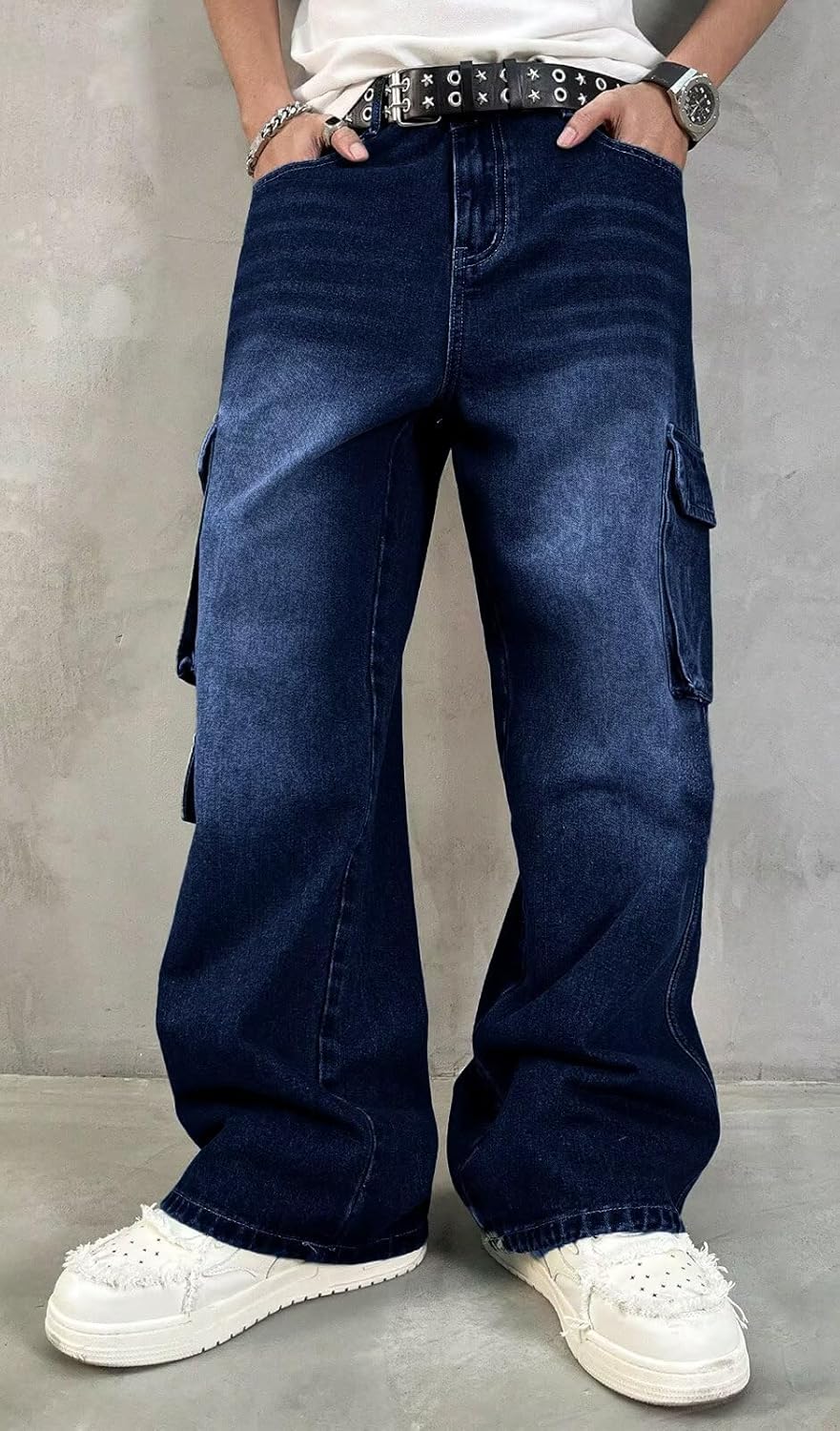 HUNGSON Mens Baggy Cargo Jeans for Men Women Y2k Skater Vintage Plain Pants Casual Wide Leg Jeans Loose Fit Denim Jeans - Image 5