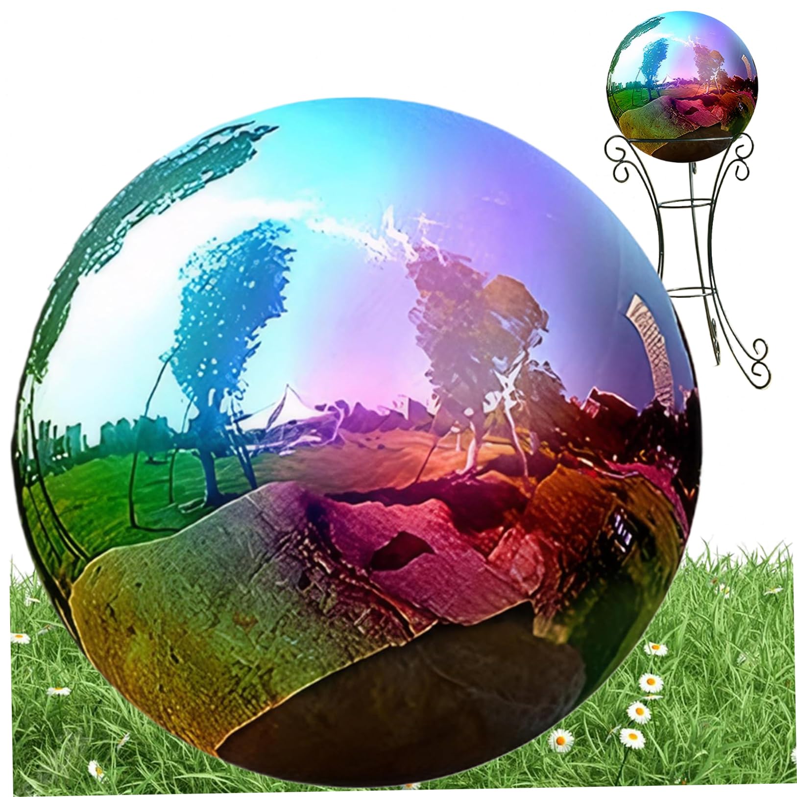 BeVistoso Gazing Ball 10 Inch Stainless Steel Garden 360 Degree Mirror for Pond Swimming Pool Patio Lawn