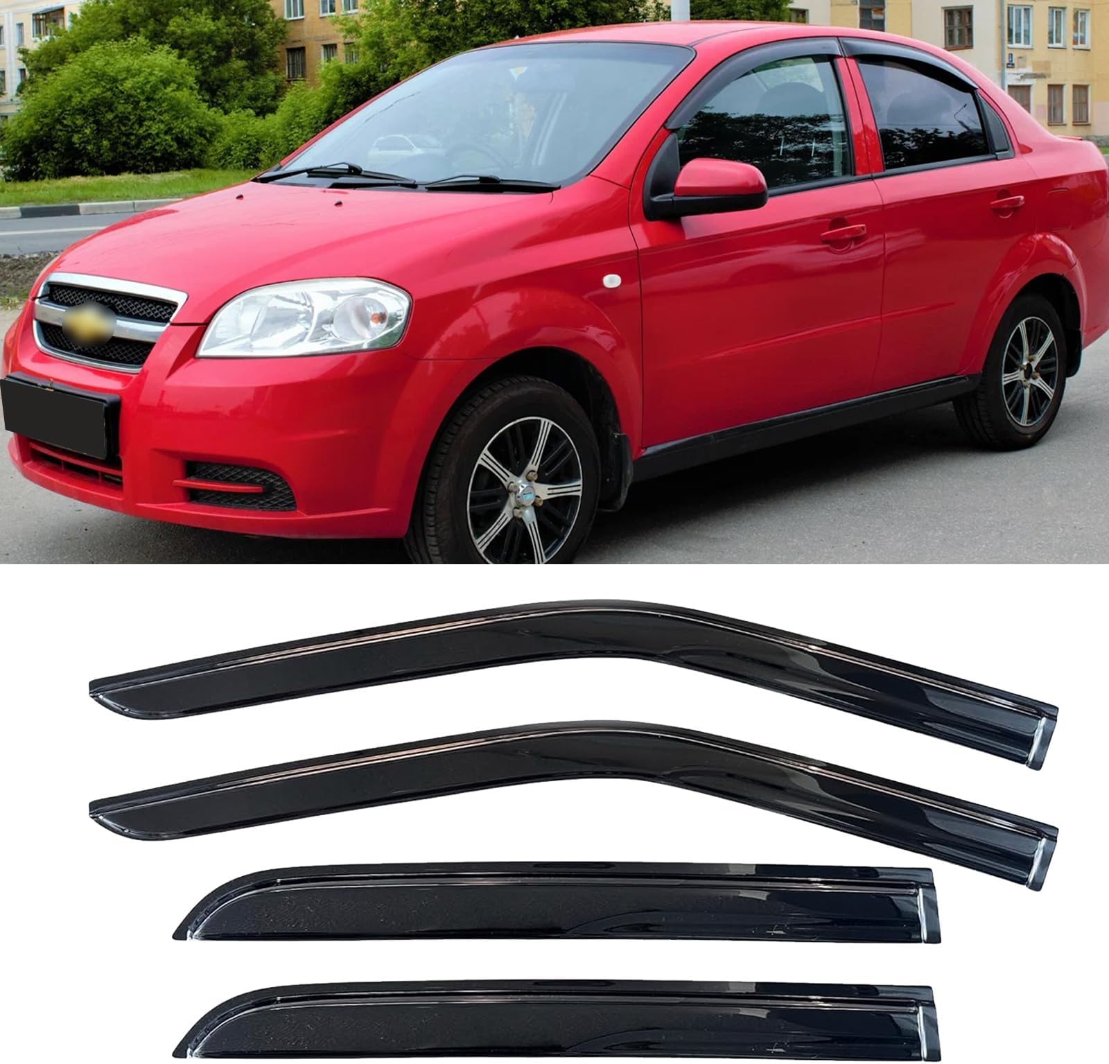 Window Visors Rain Guards for 2007 2008 2009 2010 Chevy Aveo Sedan, Out-Channel Window Vent Wind Deflectors Visors Shades for 07 08 09 10 Chevy Aveo (Not for Hatchback)