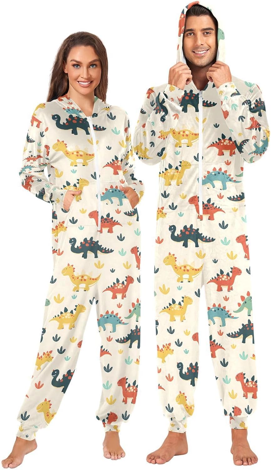 Cartoon Dinosaur Childish Adult Onesie Pajamas Novelty One Piece Costume Sleepwear Jumpsuits Matching PJS