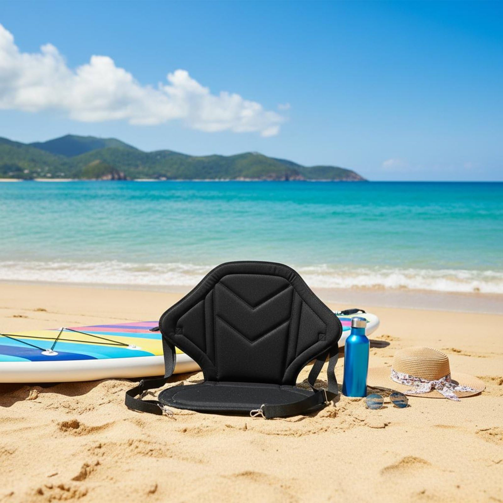 Asiento Kayak para Barco Deportivo con Soporte Lumbar Ergonómico Superficie Cómoda Instalación Ajustable Usado en Pesca y Navegación, con Bolsa+4 Correas