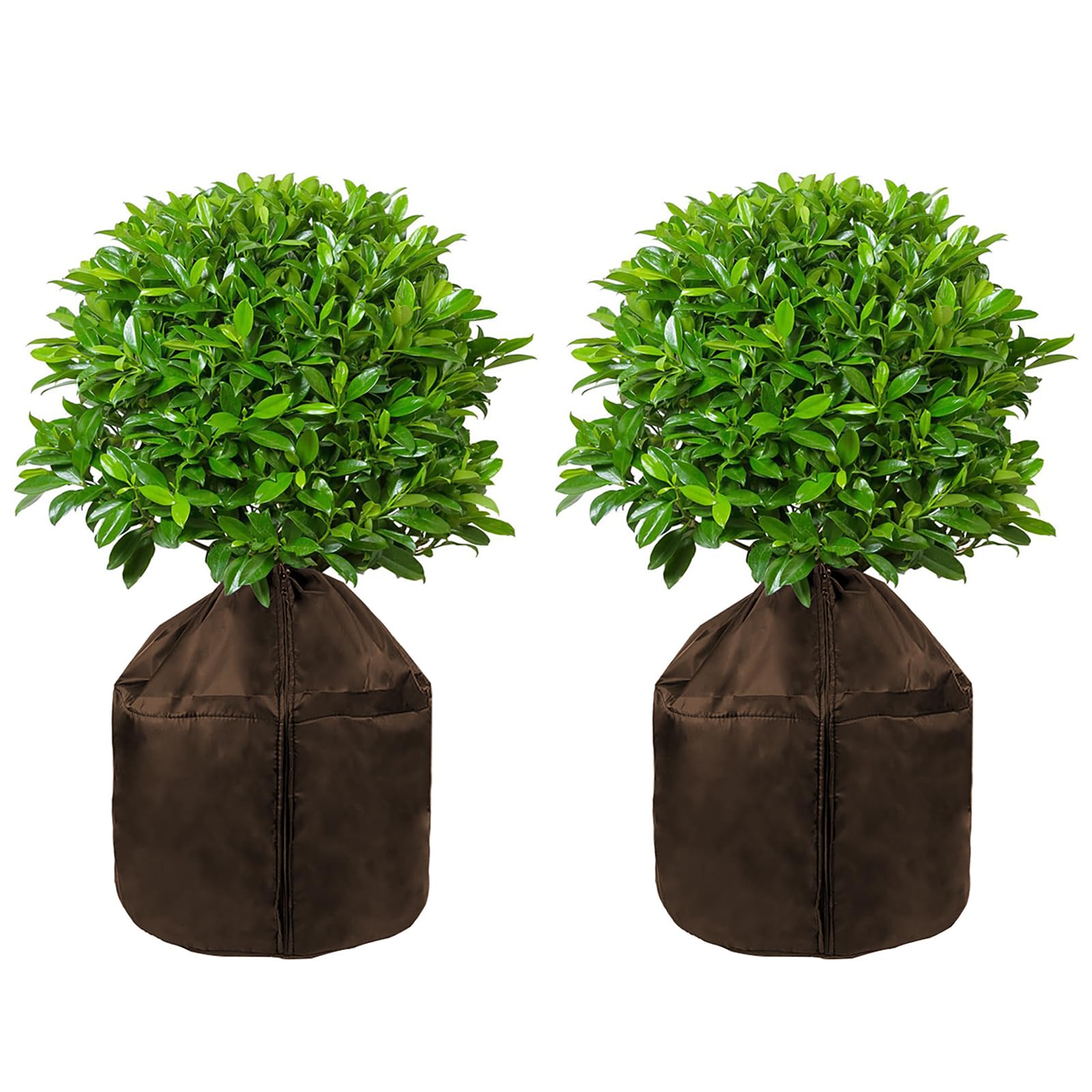 2 x Plant Winter Protection Pot, 65 x 70 cm Plants Frost Protection Cover, Winter Plants Frost Protection, Plant Cover with Drawstring and Zip for Winter, Outdoor, Fruit Trees, Potted Plants, Brown