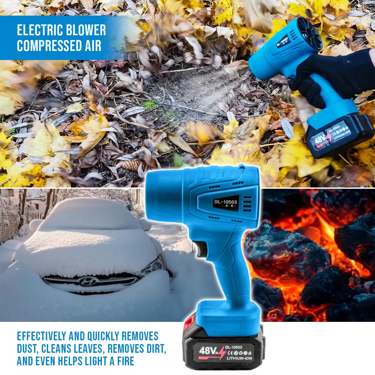 Soplador de hojas recargable de 1050 W, 2 baterías de 48 V, velocidad del viento de 210 km/h, motor sin escobillas, diseño ergonómico para casa, coche y jardín