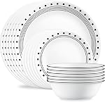 Corelle 18 Ensembles de diners pour pièces 6 | Assiette de souper, assiette d'apéritif et set de soupe ou de bol de céréales. Les assiettes et bols triple couche sont très résistants aux copeaux et aux fissures. & Micro-ondes sans danger