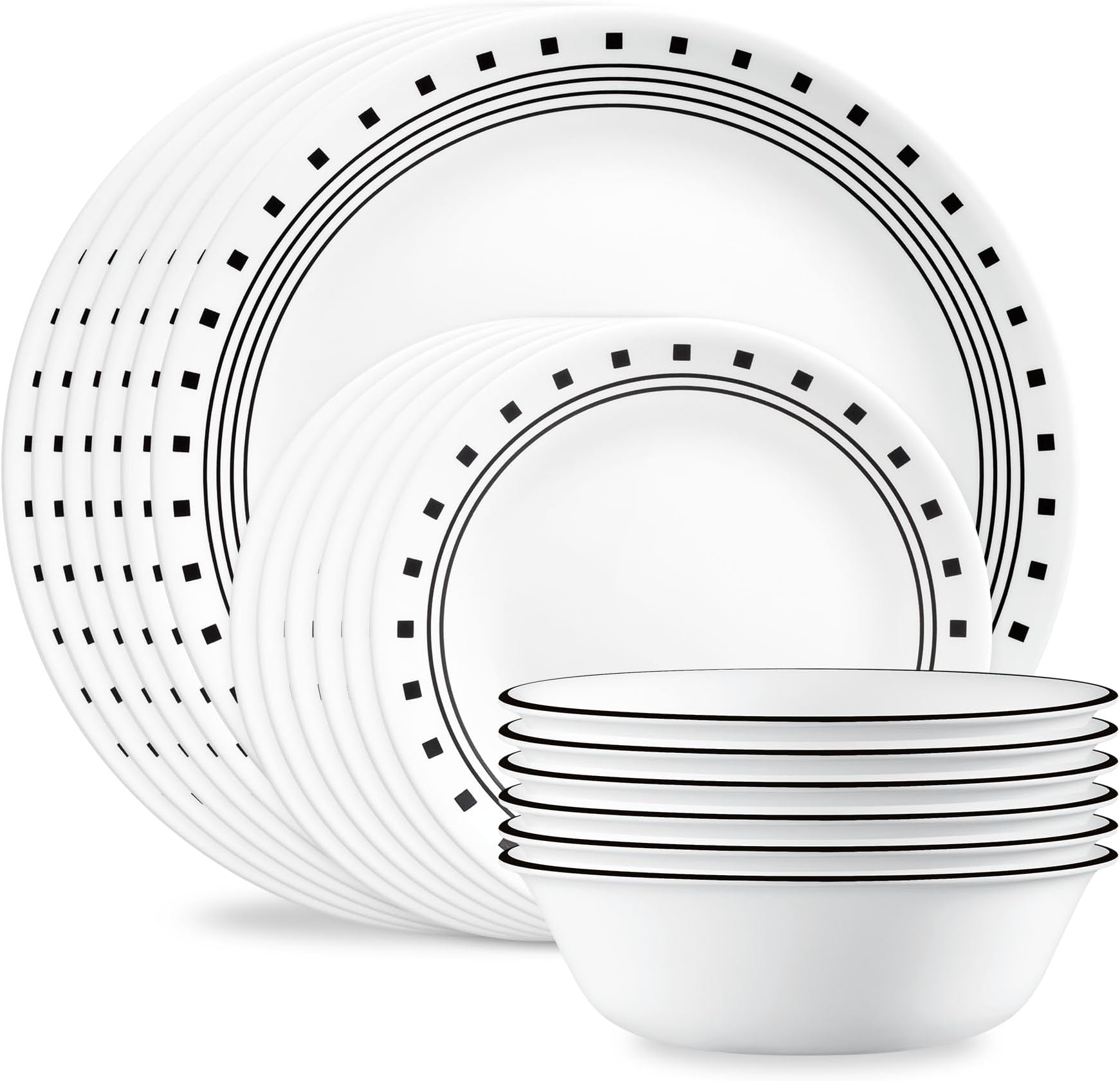 18-piece chip resistant classic collection dinnerware set, black, service for 6, 1122069