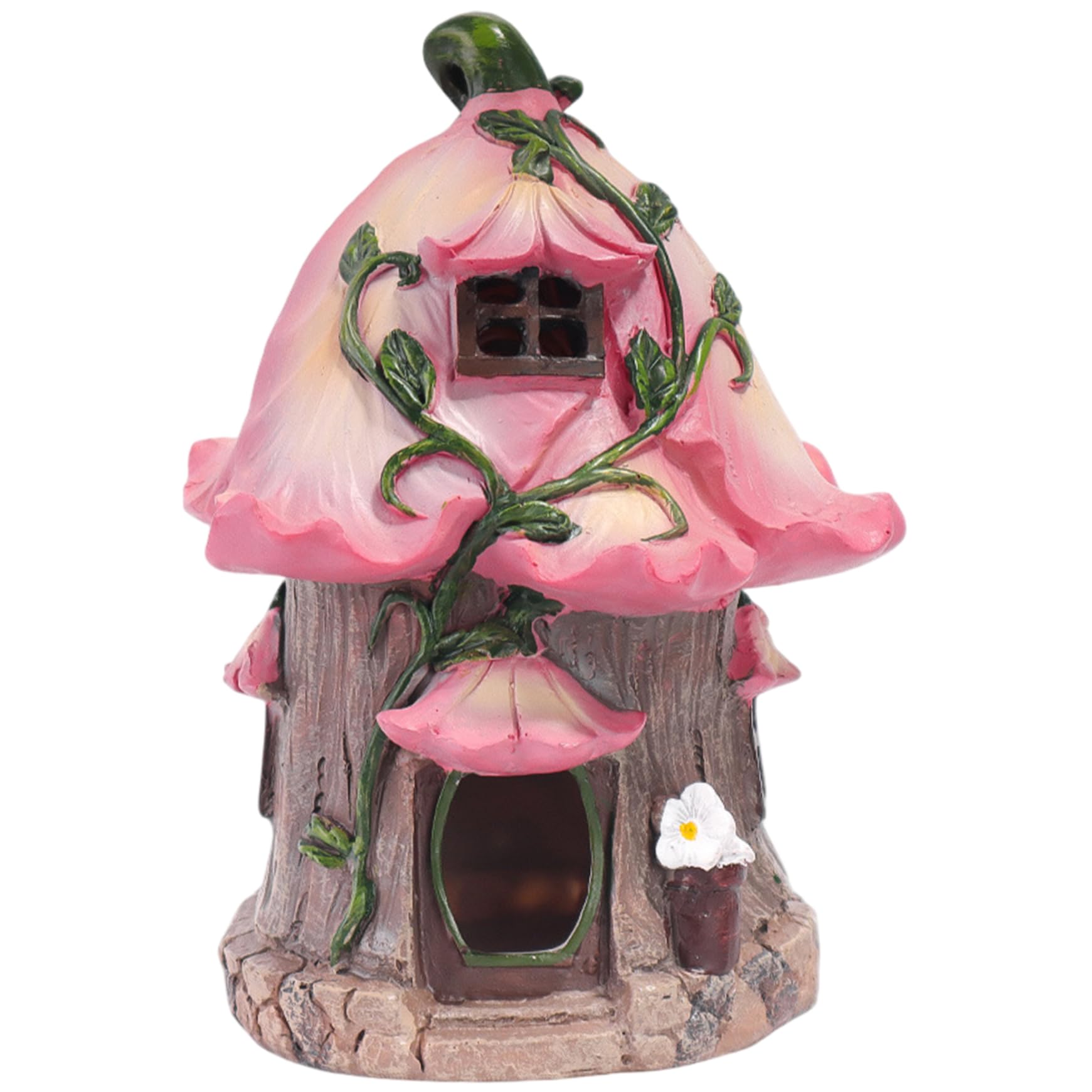 Hbbgdiy 1Pc Solar Fairy Houses For Garden 4.5X4.3x6.4 Inch Waterproof Resin Ornaments With Light, Outdoor Fairy Garden Decor For Patio, Yard & Planters