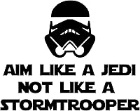 Vista 1 de Calcomanía de vinilo "Aim Like a Jedi not a Stormtrooper" de 7" x 5.5" color negro, diseño para inodoro.