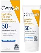 CeraVe 100% Mineral Sunscreen SPF 50, Face sunscreen With Zinc Oxide &amp; Titanium Dioxide, Hyaluronic Acid + Niacinamide + Ceramides, Oil Free, Travel Size 2.5 oz