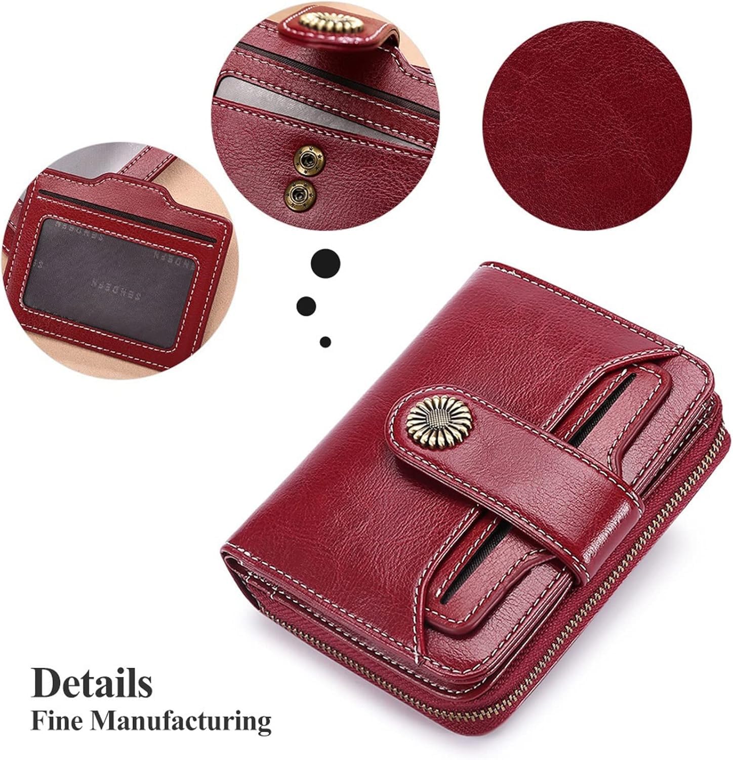 Monedero Pequeño De PU Para Mujer - Color Té Con Leche, 12x9.5x3cm, Con Cremallera, 5 Ranuras Para Tarjetas Y Bolsillo Para Monedas