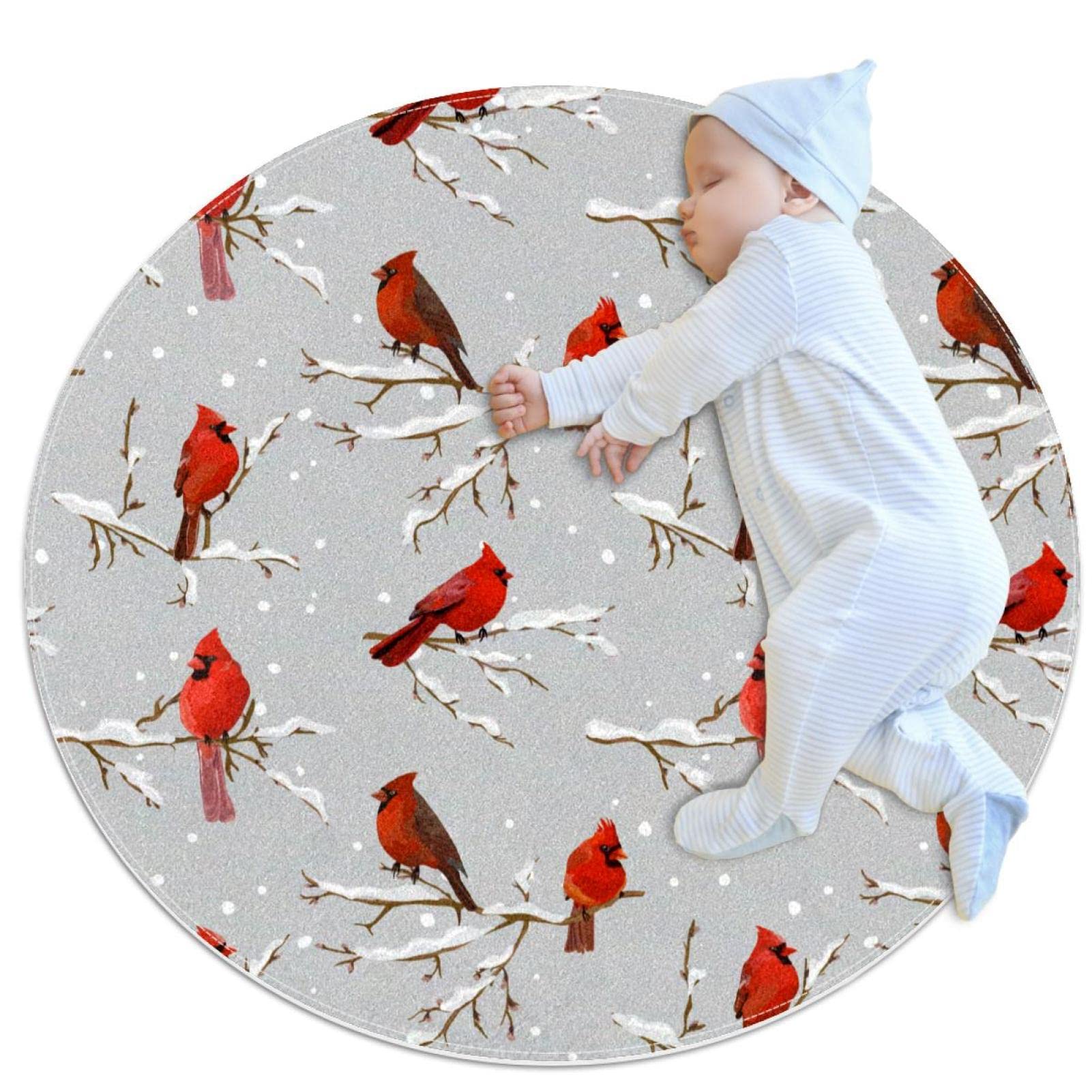 Tapis de sol circulaire neige tapis rond antidérapant motif oiseaux décoration hiver moderne
