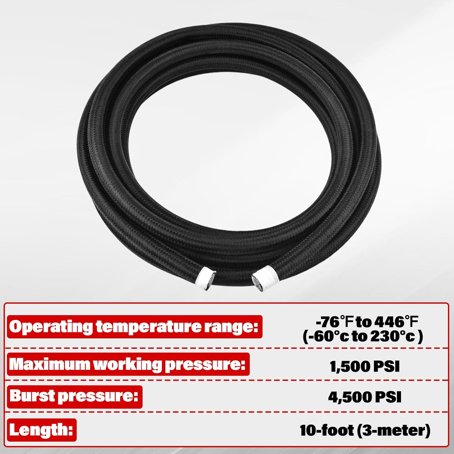 6AN Fuel Line Kit, 10FT E85 Nylon Braided Fuel Hose Line Kit with 6pcs AN6 Swivel Fuel Hose Fitting Adapter Kit (5/16 Inch ID) Black