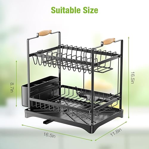 Miniatura 6 de Housmile Escurridor de platos, escurridor de platos de gran capacidad para encimera de cocina, escurridor de platos de acero inoxidable, estante de