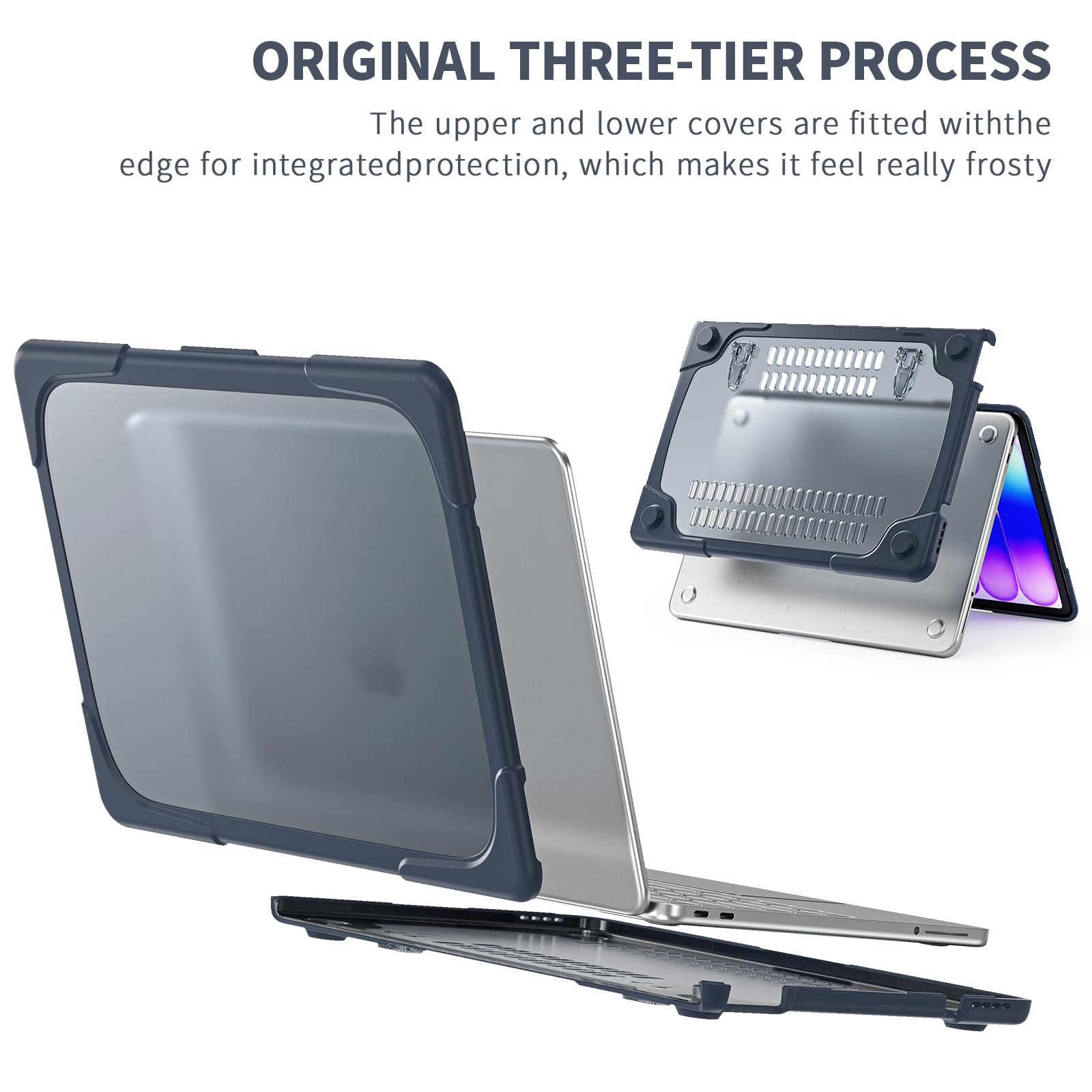 Custodia compatibile con MacBook Neo 13" modello A3404 con cavalletto pieghevole antiurto custodia protettiva elegante e robusta custodia protettiva resistente a doppio strato con paraurti in TPU (blu