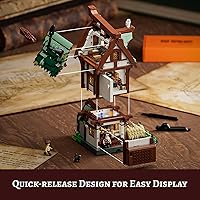 Vista 4 de FUNWHOLE Medieval Apothecary Shop Lighting Building-Bricks Set - Compatible with Standard Bricks Medieval Series Collectible Display House 1470 Pcs