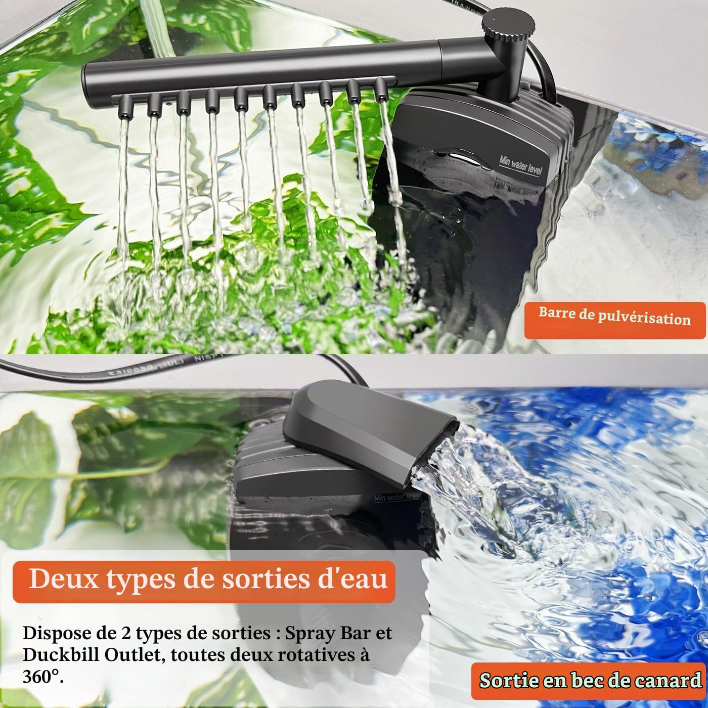 Filtre U-V Submersible pour Aquarium 30-180L, 8W 600L/H Débit Réglable avec Minuterie, Inclut Coton Biochimique, Charbon Actif et Billes Céramiques