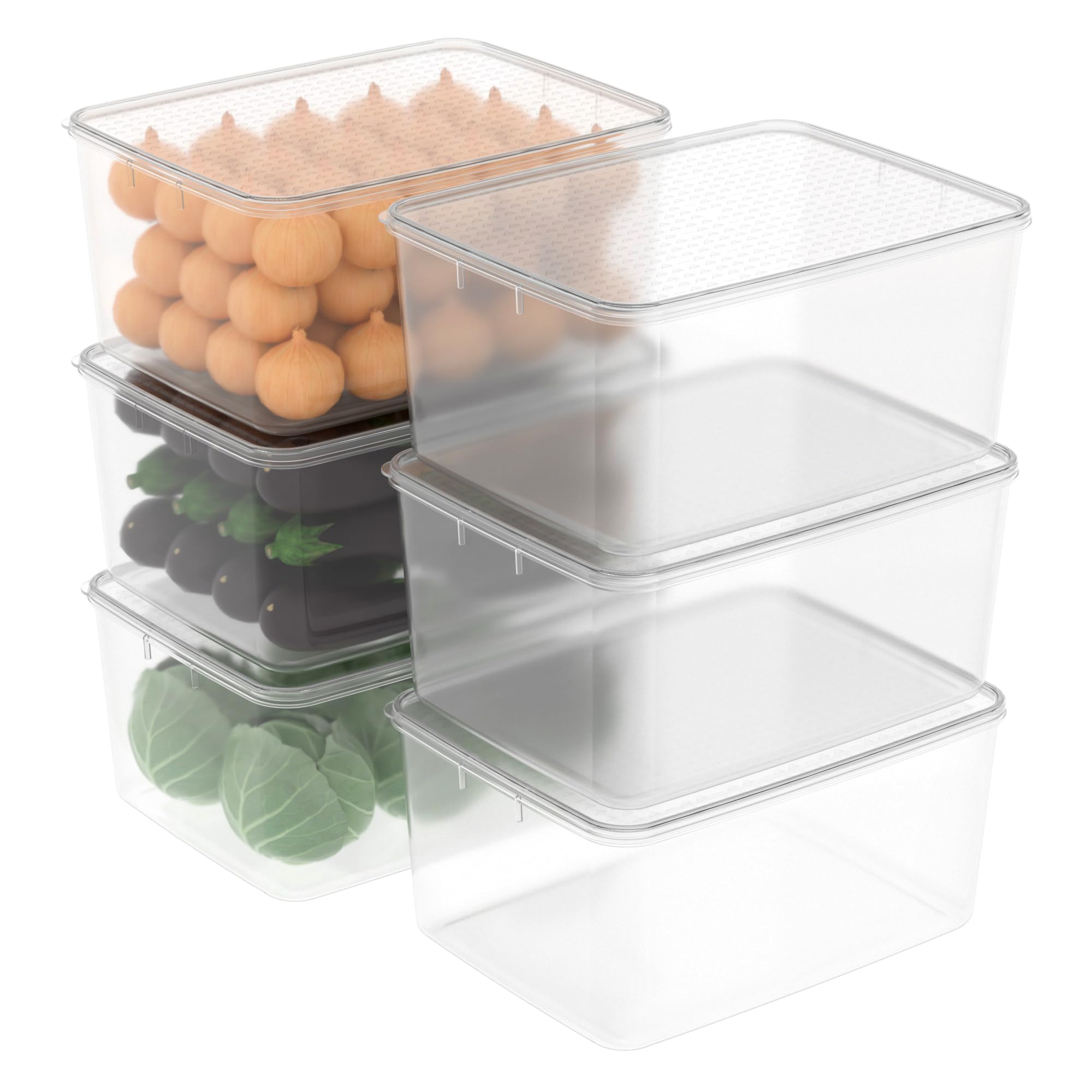 Cetomo 10L*6 Food Storage Container, Fridge Organizer with Lid, Plastic Refrigerator Organizers for Pantry and Fruits, BPA free, Freezer Safe, Microwave Safe, Durable, Food Grade, Clear, 10L-6 Pack — image 1