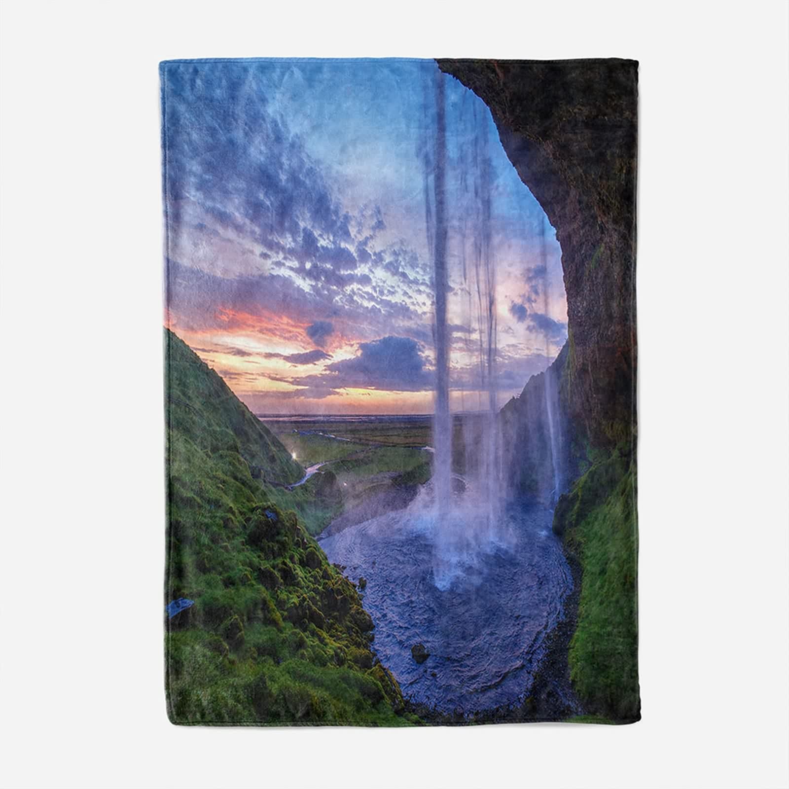 Daesar Coperta Pile Natale, Coperta Flanella Singolo/Matrimoniale Divano/Letto Blu Verde Motivo Cascata e Montagna Coperta Calda e Morbida, 180x240cm
