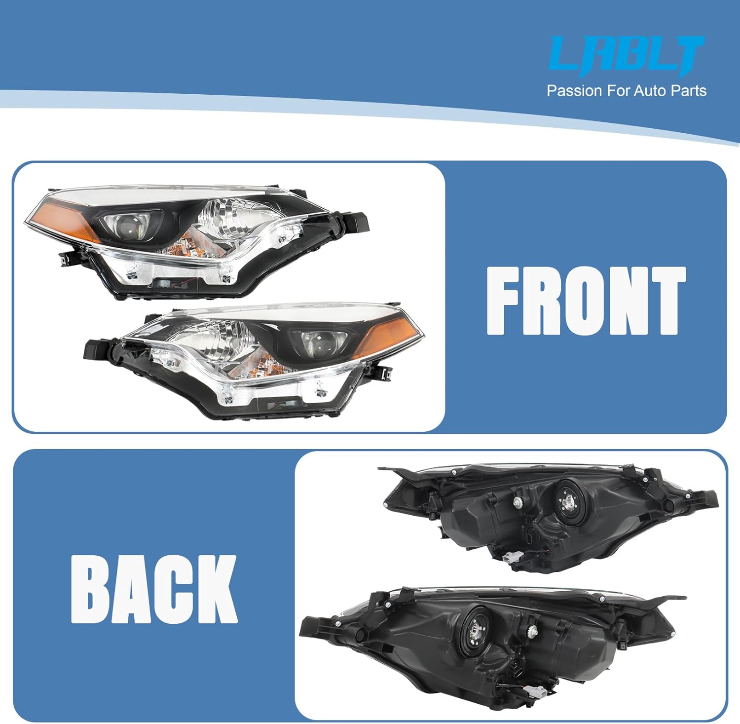 LABLT Halogen Headlight Left and Right Side Assembly Replacement for 2014 2015 2016 Corolla Headlight Pair Driver and Passenger Headlamps