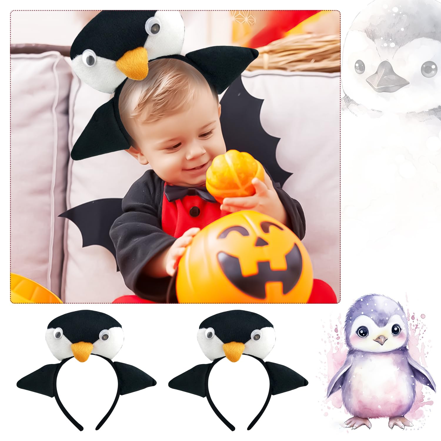 Nereds 2pcs Penguin Headband Halloween Festival Children Props Headband Animal Headwear for Costumes and Playtime - Image 3