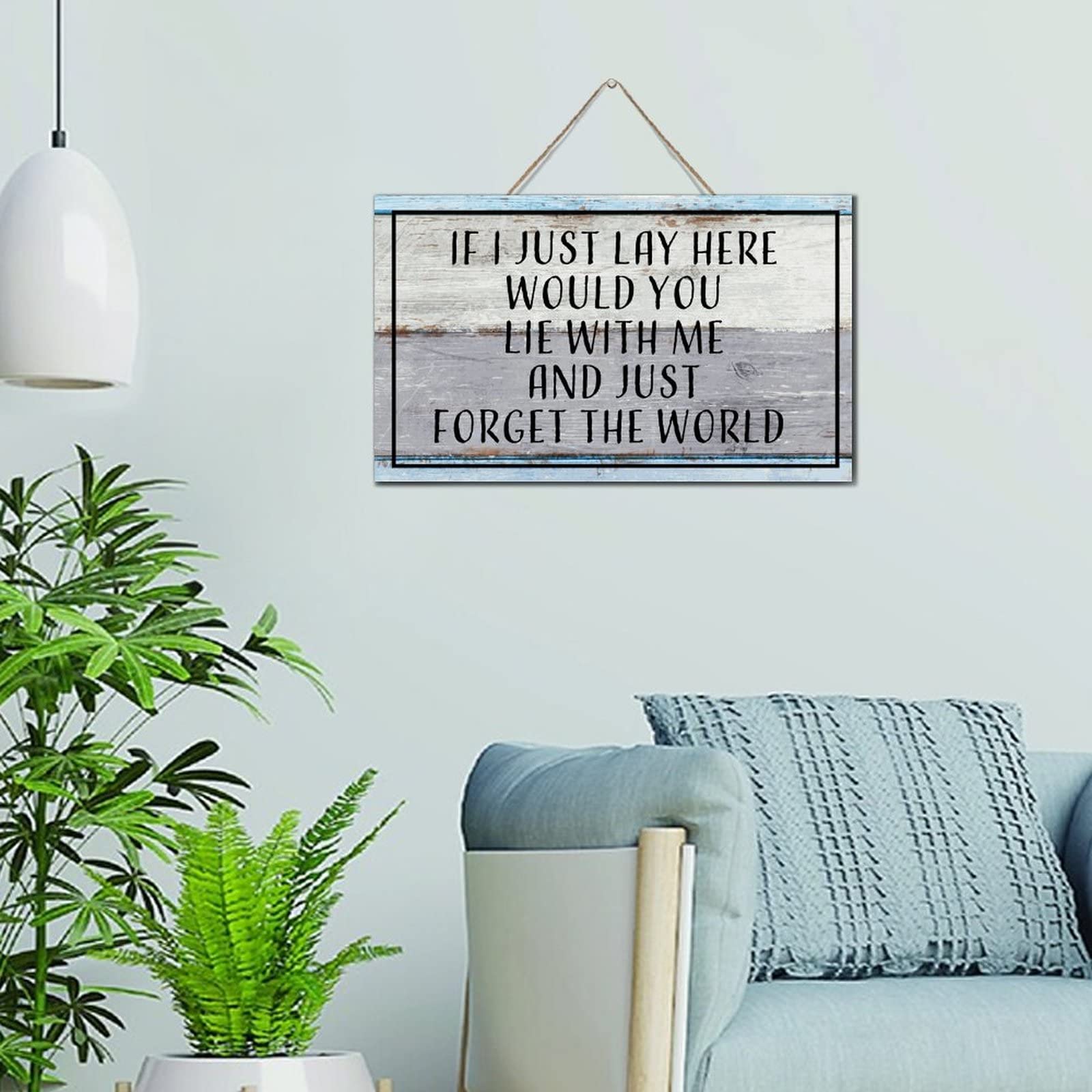 If I Juts Lay Here Would You Lie with Me And Just Forget The World Wood Pallet Wall Plaque Sign Personalized Room Wall Decor Wooden Plaque Sign Vertical Wood Sign for Bedroom Dinning Room 6x10 Inch