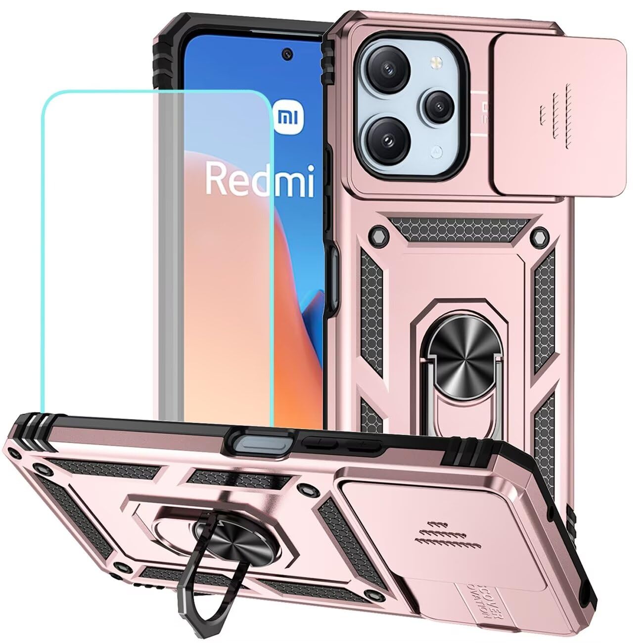 Photo 1 of Vokuha Case for Xiaomi Redmi 12/Note 12R/Poco M6 Pro with Screen Protector, Rose