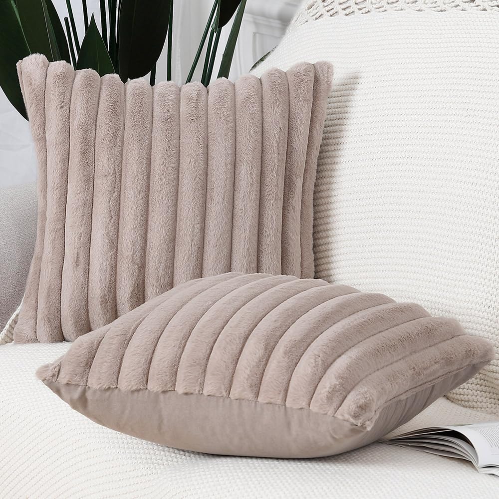 Madizz Set of 2 Faux Fur Decorative Cushion Covers 26x26 inch, 65x65 cm - Image 3