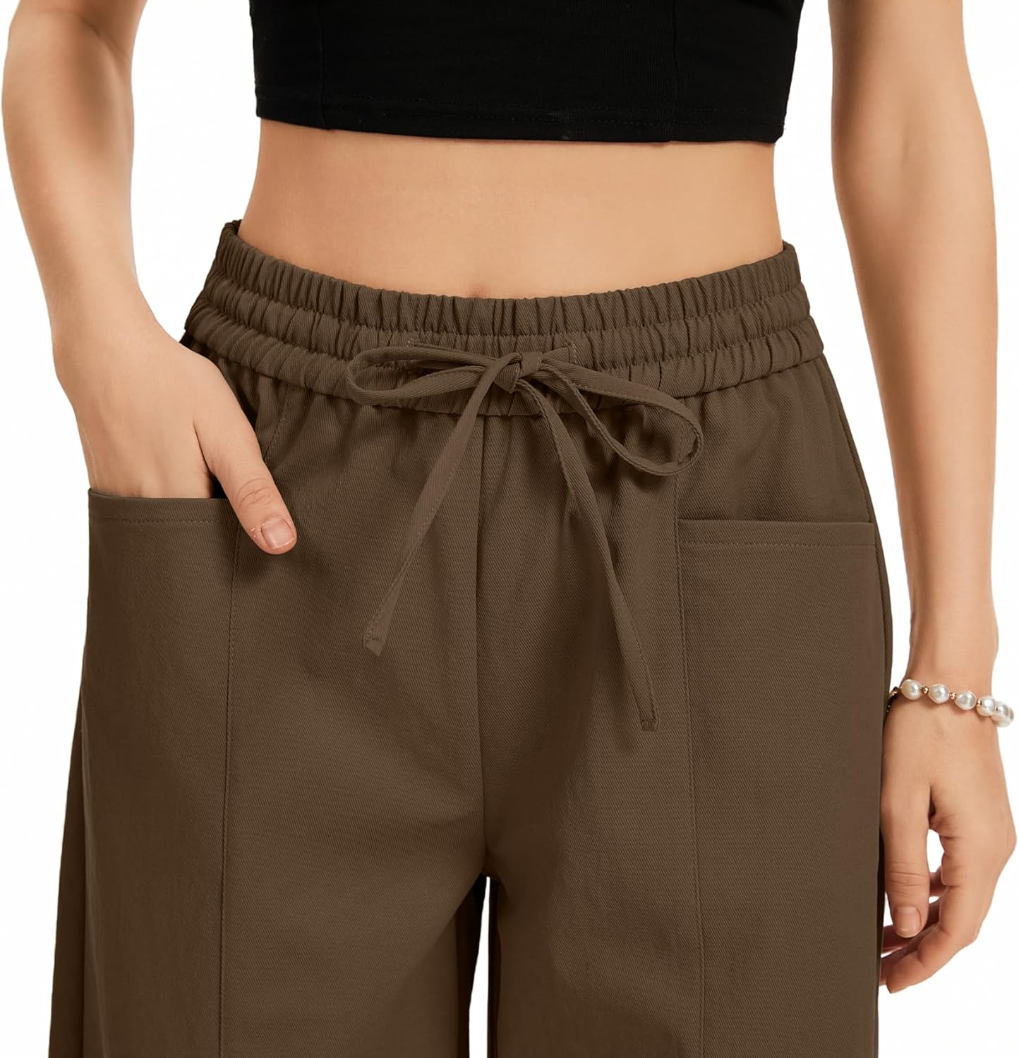 Womens Baggy Loose Cropepd Pants Casual Elastic Waisted Harem Pants with Pockets - Image 3