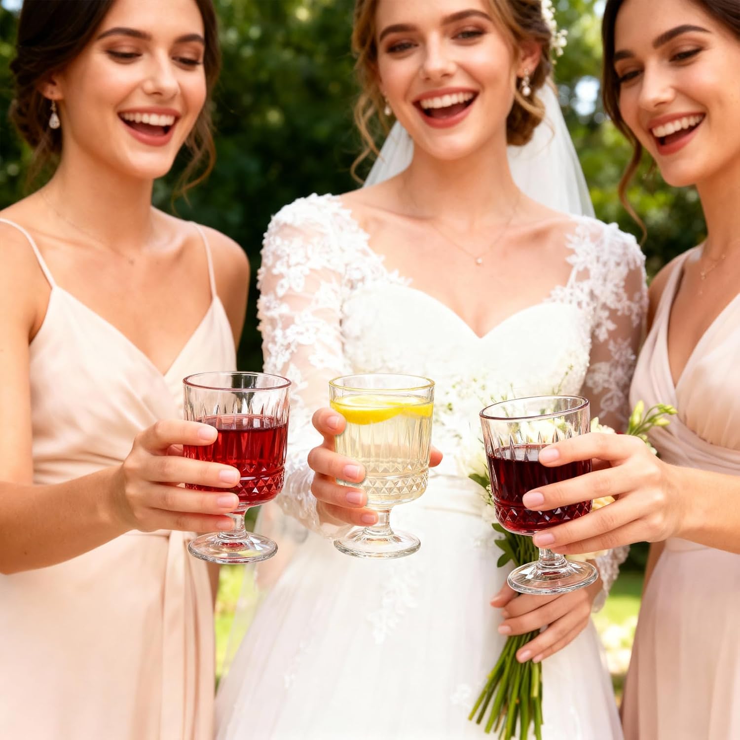 6 Pack Vintage Glass Goblets, 7.5 OZ Clear Wine Glasses, Retro Embossed Pattern Stemmed Cups, Romantic Water Drinking Glassware, for Beverages Iced Tea Beer Juice Cocktail, Dishwasher Safe - Image 6