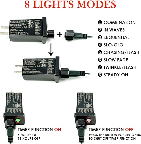 Miniatura 6 de OZS Paquete de 2 luces LED de 164 ft 400 luces LED súper brillantes extensibles para interiores y exteriores, impermeables, 8 modos, alambre verde,