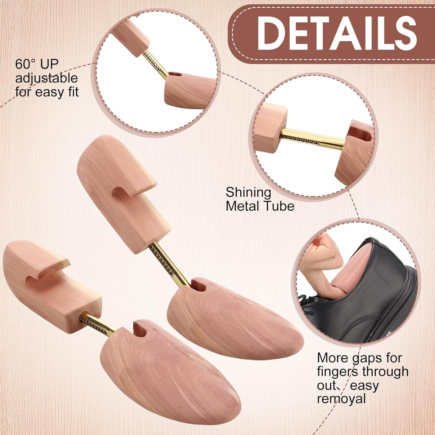 4 Packs Adjustable Cedar Shoe Trees 9.5-14 Sizes Wooden Shoe Stretcher Trees for Women Men Boots Sneakers Widener