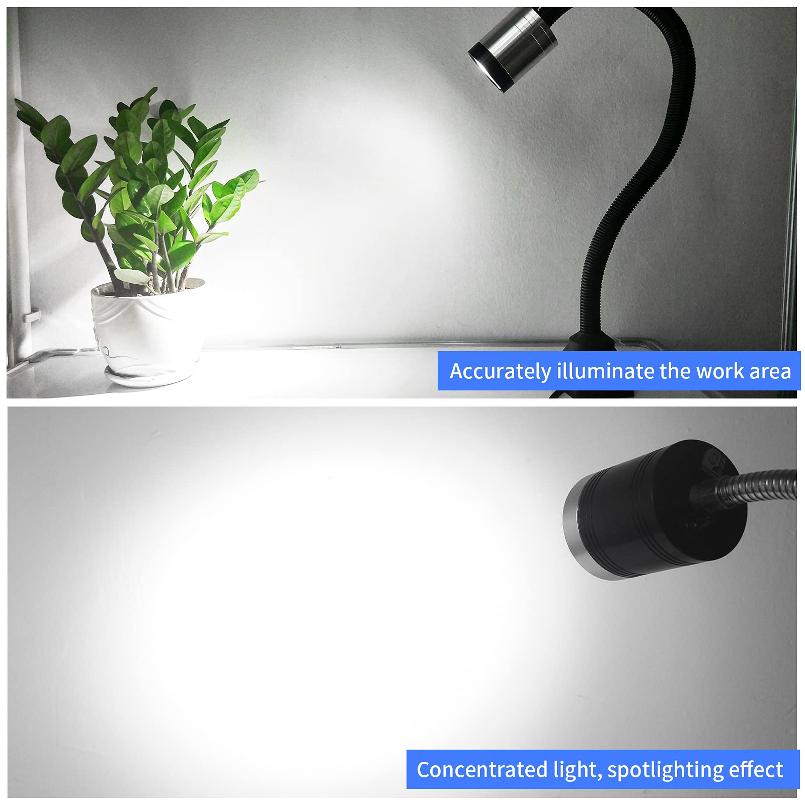 Luce da lavoro a LED, 9 W, 230 V, 500 mm, base fissa, flessibile, per tornio CNC, utensile industriale (spina UK)