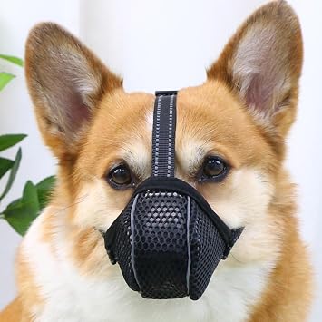 Pet Puppy Dog Muzzle Adjustable Air Mesh Soft Muzzle for Small Medium Large Sized Dogs Barking Biting Chewing Grooming Walking Vet Visit, Allow Panting and Drinking Black Mesh, XS