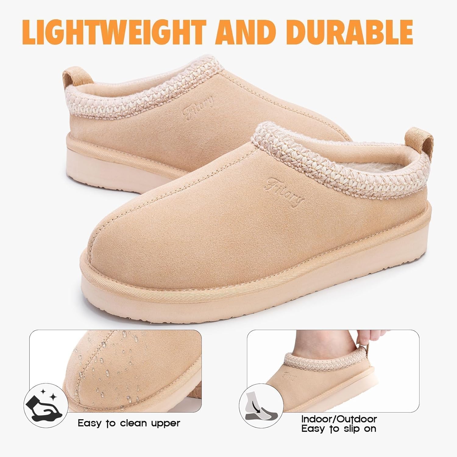 FITORY Women's Suede Slipper | Flat Short Mini Boots with Fur Fleece | Winter Casual Comfort Shoes - Image 4