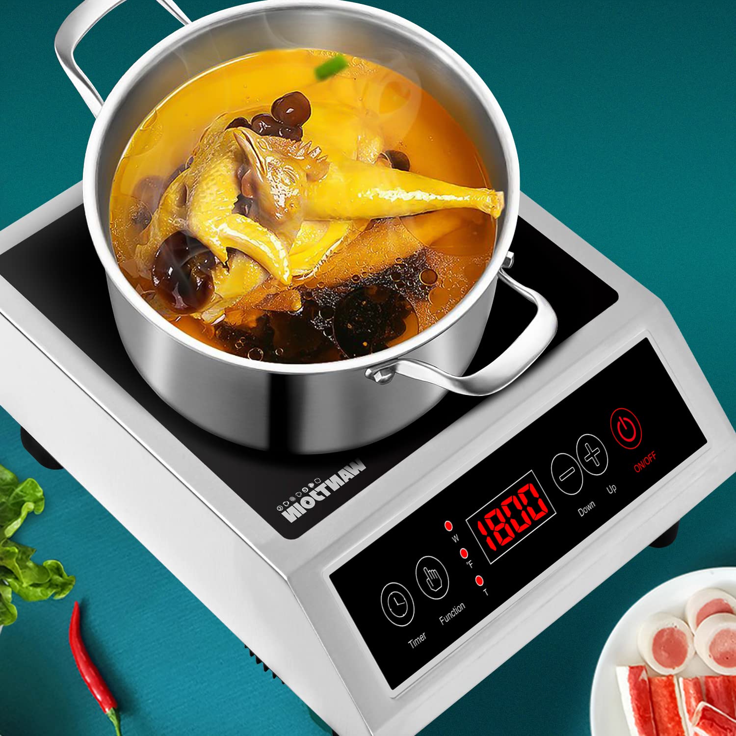 WantJoin Induction Cooktop Commercial Countertop Induction Cooker 120V 1800W Portable Electric