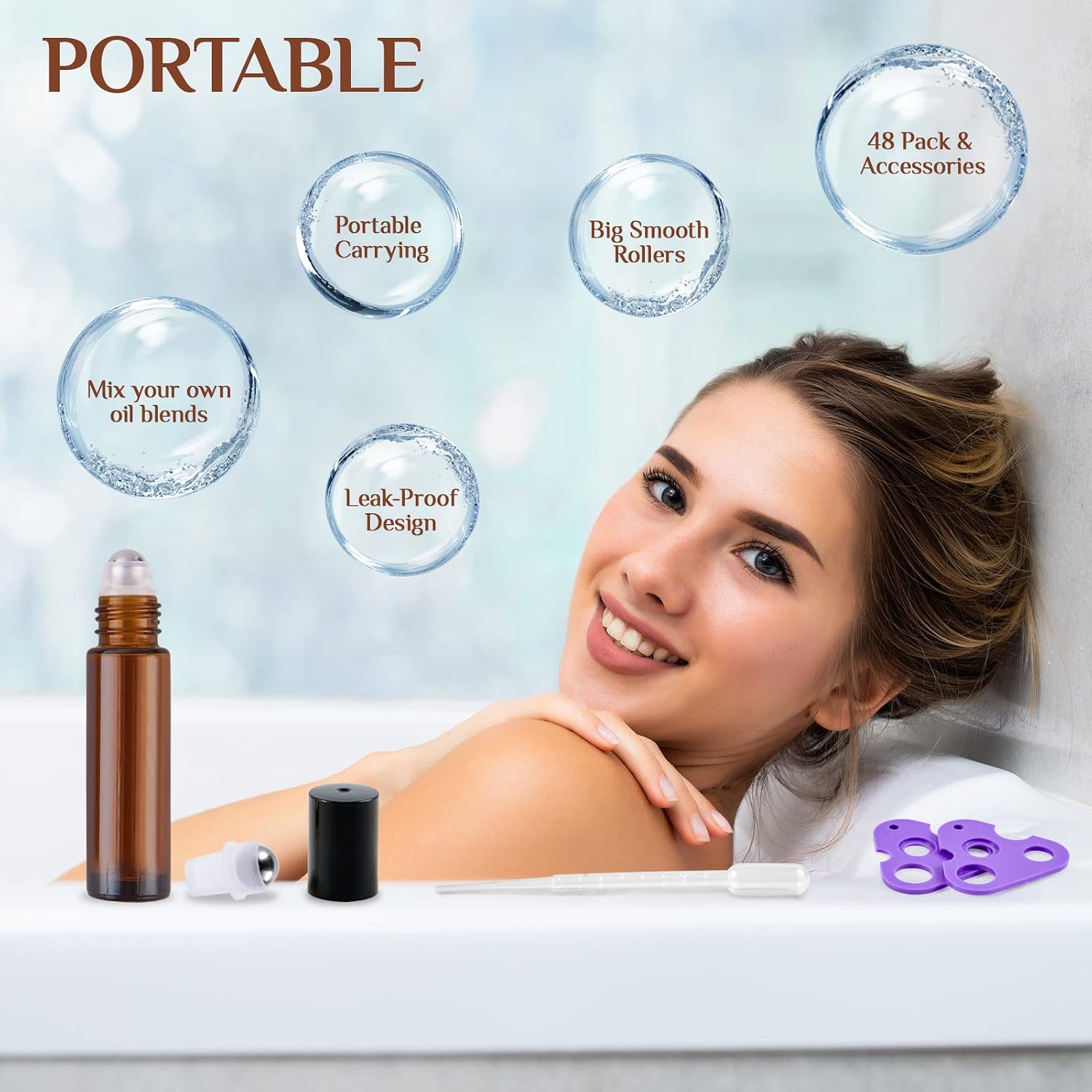 Essential Oil Roller Bottles, 6 Pack Hoa Kinh 10ml Empty Glass Amber Roller Bottles UV Protection with Stainless Steel Balls
