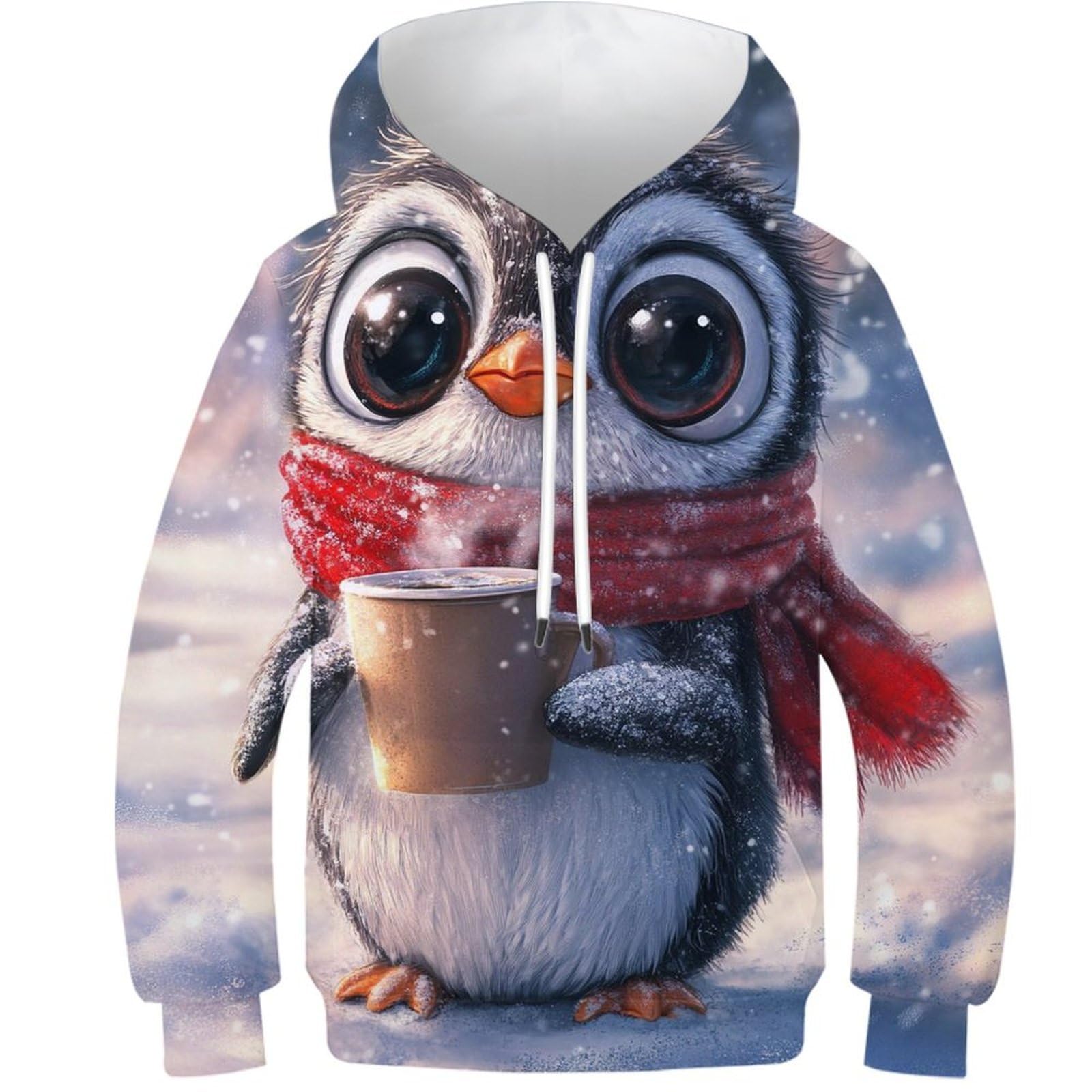 Sweat à capuche pingouin café pour enfant 10-12 ans - Taille 2 - 8