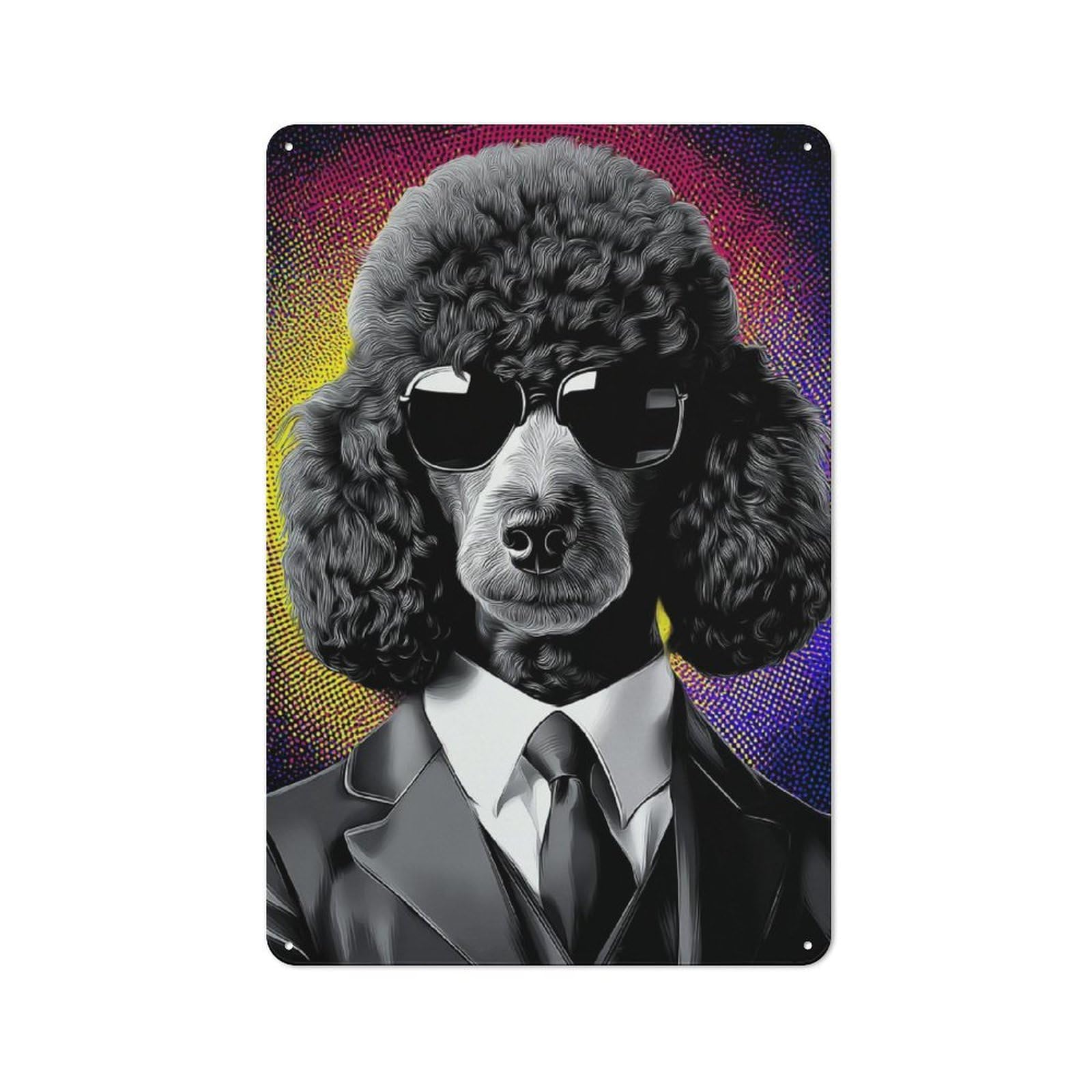 Junmoney Stylish Poodle In Suit Art Print-2 Rustic Metal Plaque 30X20cm For Hobby Room Or Studio, For Creative Interior Collectors