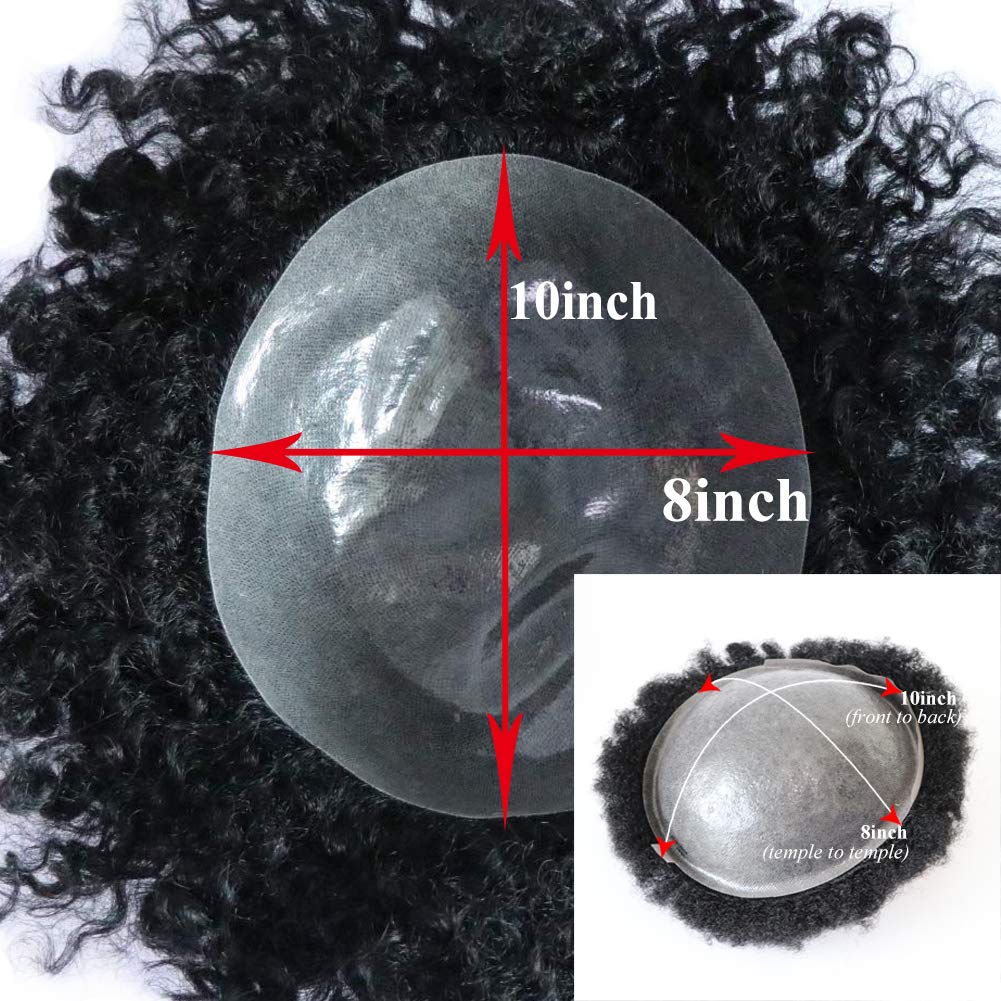 Amazon.com : Lumeng Toupee for Men Afro Kinky Curly Skin PU Human Hair Wigs  Human Hair 360 Wave Toupee hair system 1# jet black None Lace Full Wig for  Men (8X10) :
