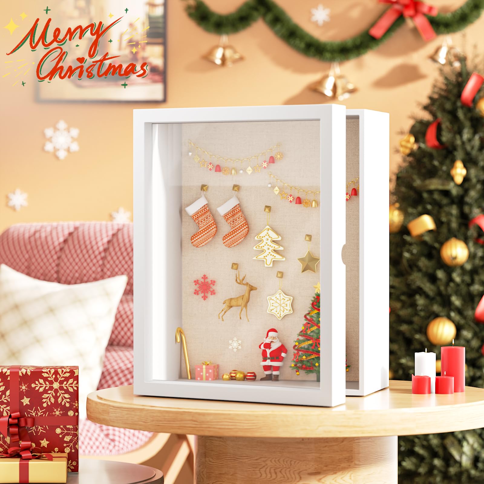 シンセリティ　シャドウボックス　クリスマス　兄妹でツリーに飾り付け　Xmas額縁 Amazon.co.jp: SZQINJI シャドーボックスフレーム 11x14 ラスティック