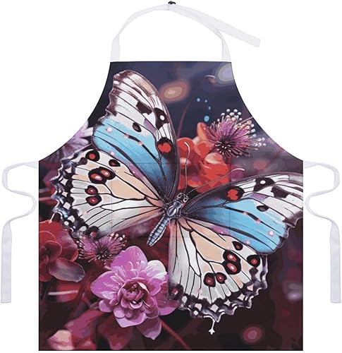 Miniatura 7 de MUSM Apron for Adults - 27.6 X 31.5 Inch, Heavy-Duty Polyester Aprons with Two Large Pockets, Waterproof Colorful Butterflies on Flowers Kitchen