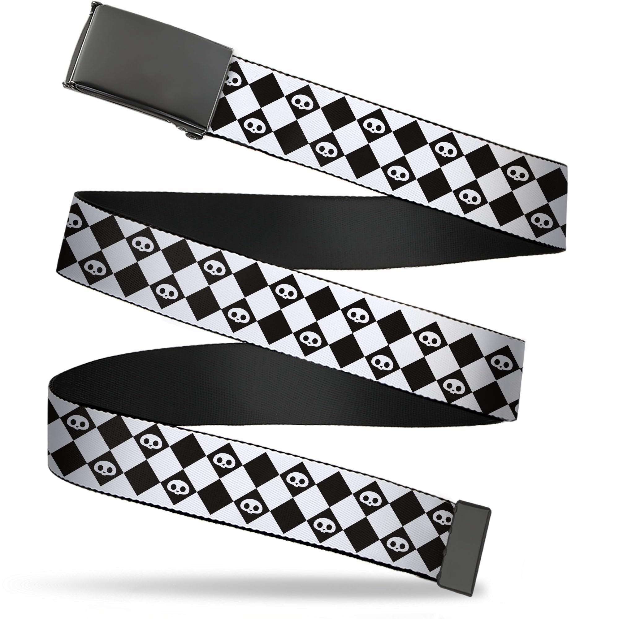 Buckle-Down Skelanimals Belt, Flip Web Belt Skelanimals Face Logo Checker White Black